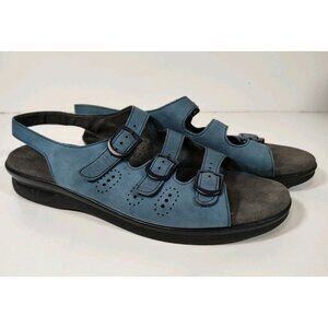 SAS Trio II Leather Sandals Women's 9 Comfort Heel 3 Straps Blue Made USA 294556
